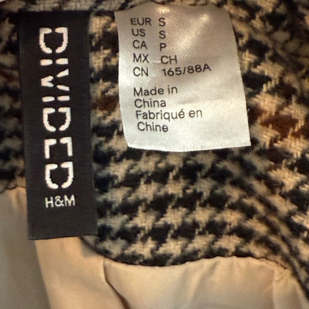 H&M tie belt houndstooth coat size small - Picture 4 of 5